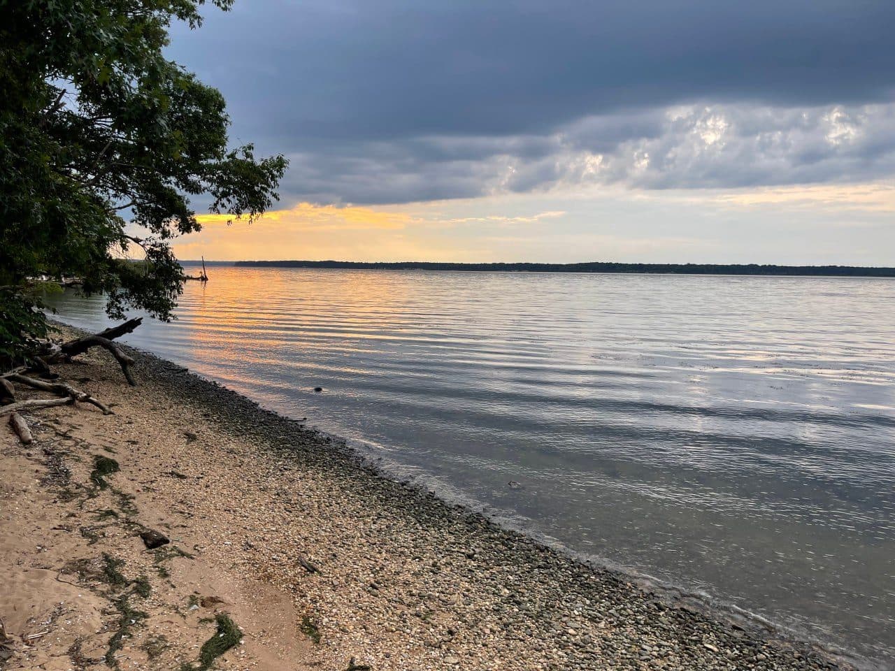 Sunset on the private beach along the Potomac River